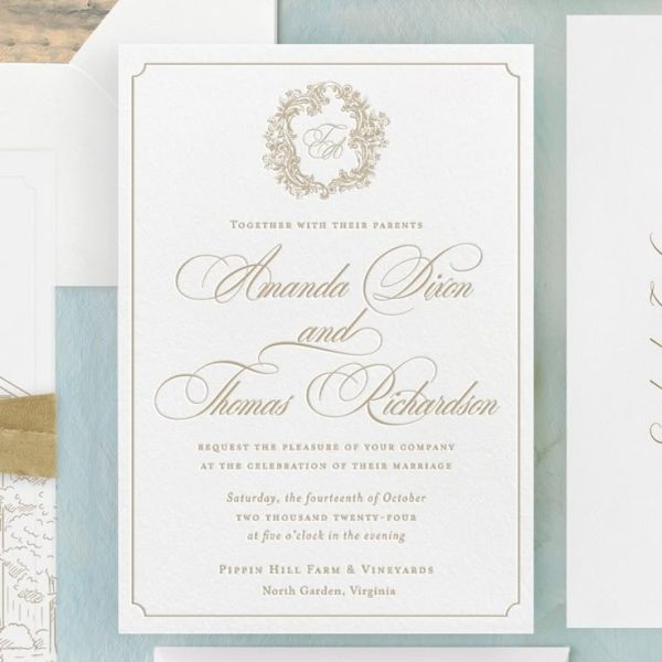 Crest Wedding Invitation with Gold Foil