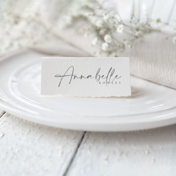 Elegant place card with modern calligraphy for wedding