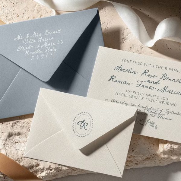 Elegant Wedding Invitation with Handwritten Script and Envelopes