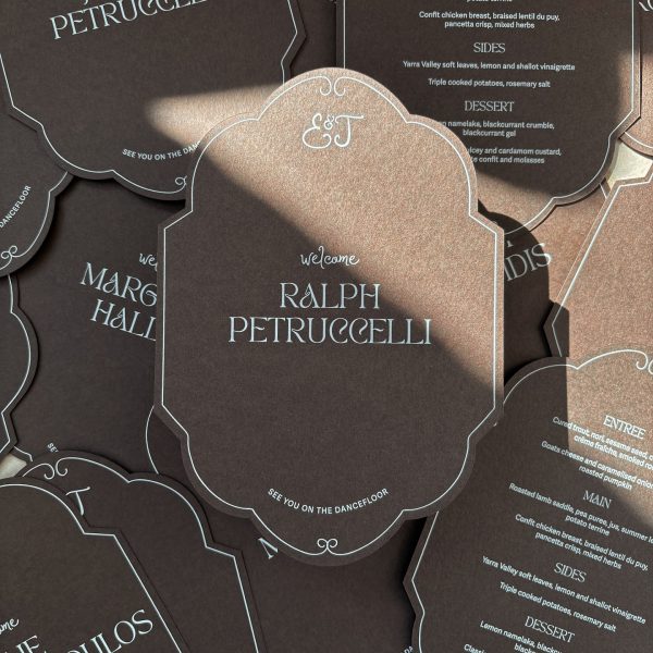 Modern Wedding Menu and Place Card with Elegant Shape