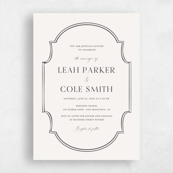 Minimalist wedding invitation with elegant black border design