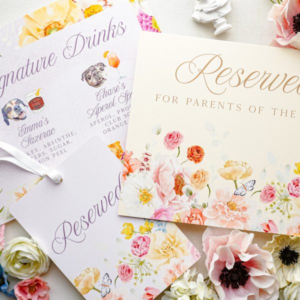 Floral Wedding Signage and Signature Drink Menu