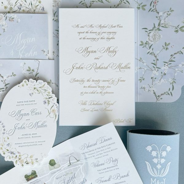 Elegant Blue and White Floral Wedding Invitation Suite