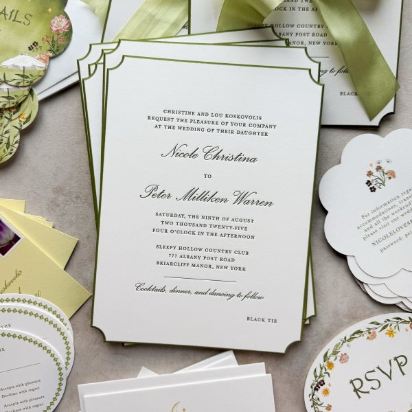 Classic Wedding Invitation with Elegant Green Border