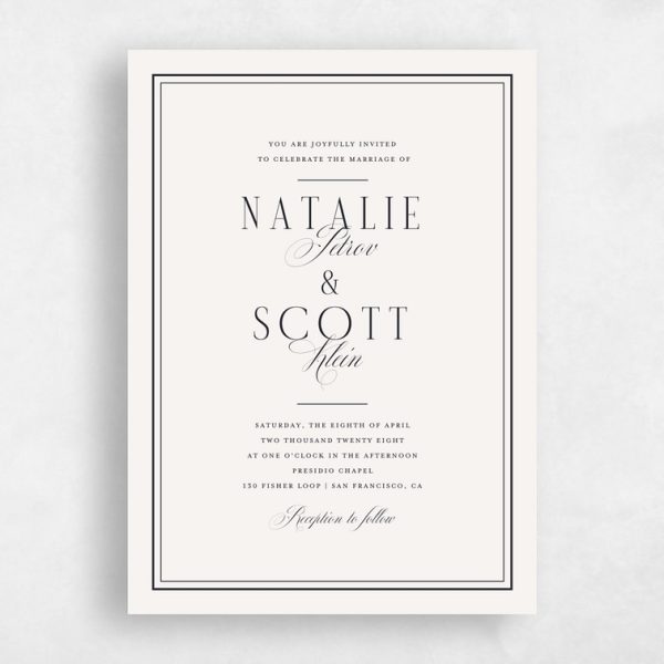 Minimalist Wedding Invitation with Elegant Serif and Script Typography