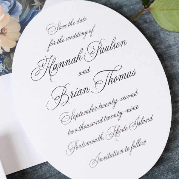 Elegant Oval Wedding Save the Date with Calligraphy Script