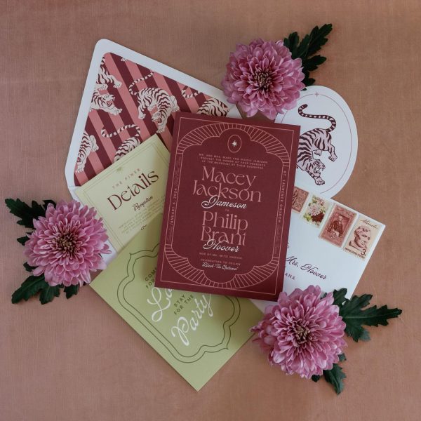 Modern Wedding Invitation Suite with Bold Typography and Floral Styling