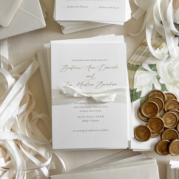 Elegant Wedding Invitation with Calligraphy Script and Ribbon Accent