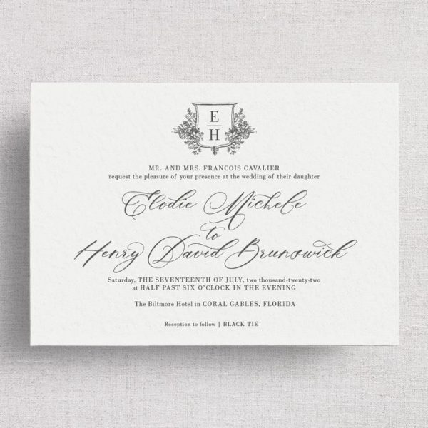 Elegant Black and White Wedding Invitation with Calligraphy Script