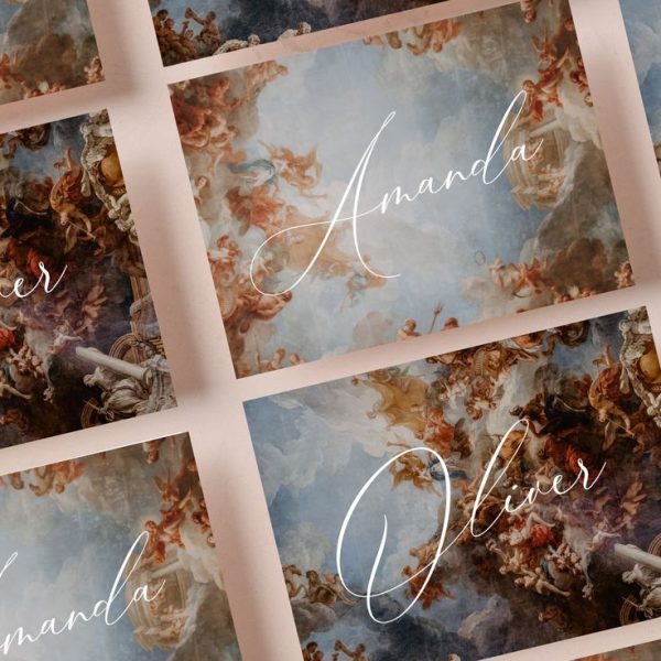 Elegant Calligraphy Place Cards with Artistic Backgrounds