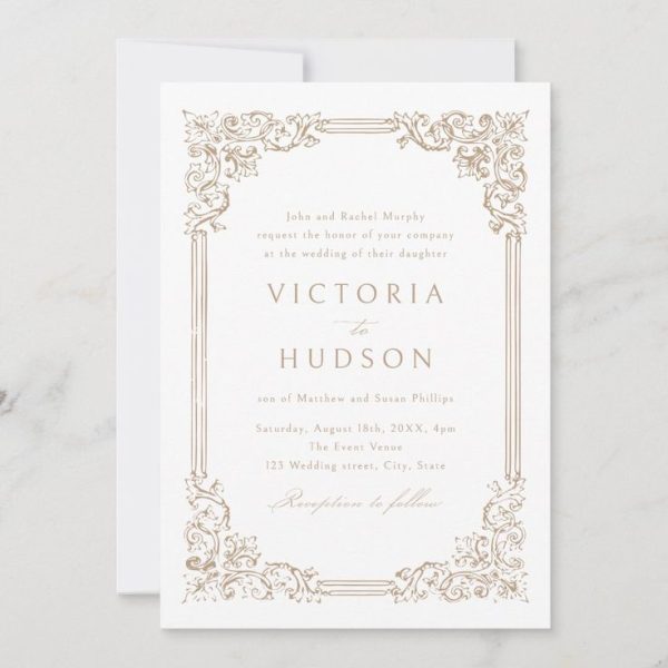 Elegant Wedding Invitation with Ornate Gold Design