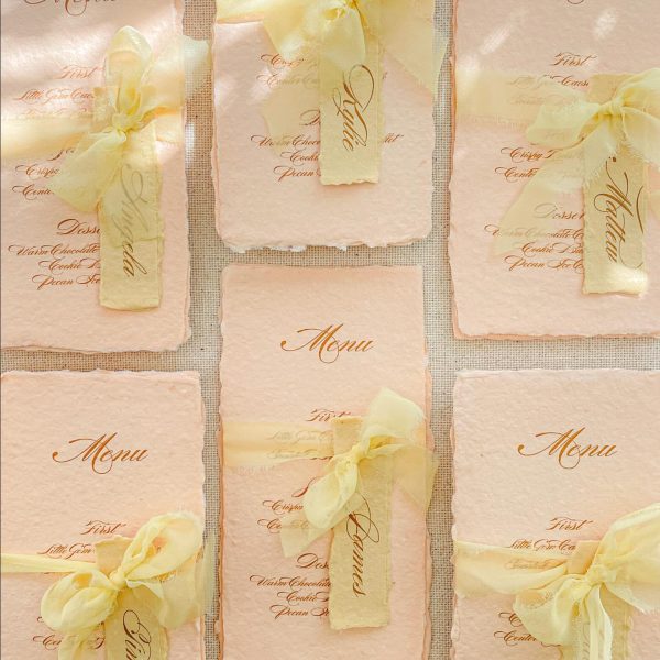 Wedding Menu Cards with Yellow Ribbons