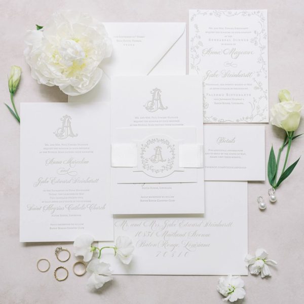 Elegant Wedding Invitation Suite Flat Lay