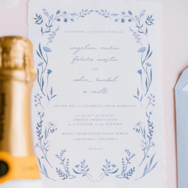 Wedding Invitation with Blue Floral Design