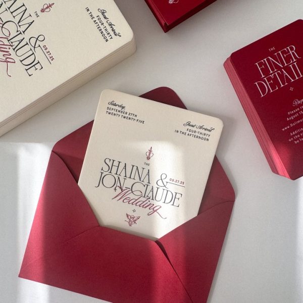 Elegant Wedding Invitation with Burgundy Accents