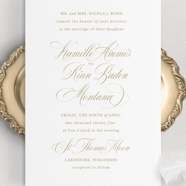 Elegant Wedding Invitation with Gold Script
