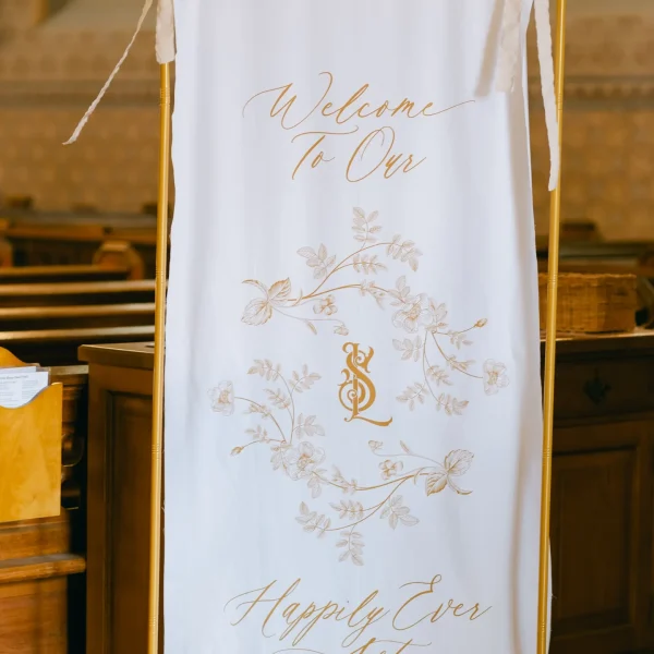 Wedding Banner with Gold Lettering Display