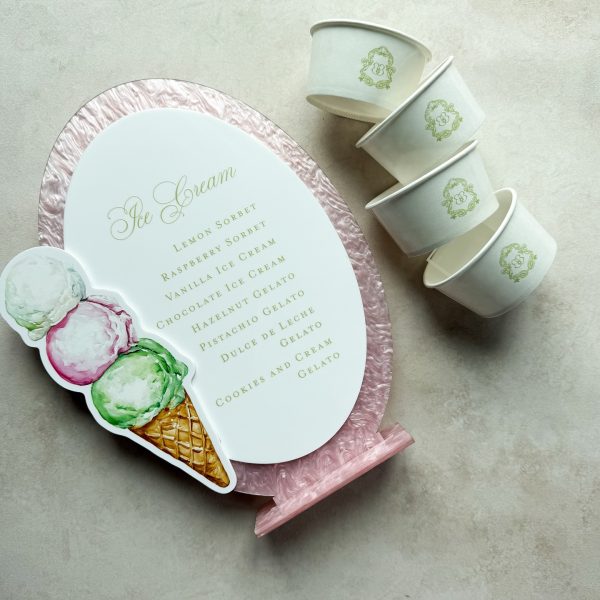Wedding Ice Cream Menu and Cups Display