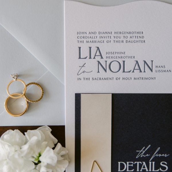 Wedding Invitation and Rings Display