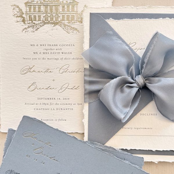 Elegant Wedding Invitations with Gray Bow