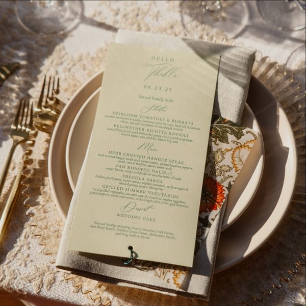 Wedding Menu Card in Elegant Table Setting