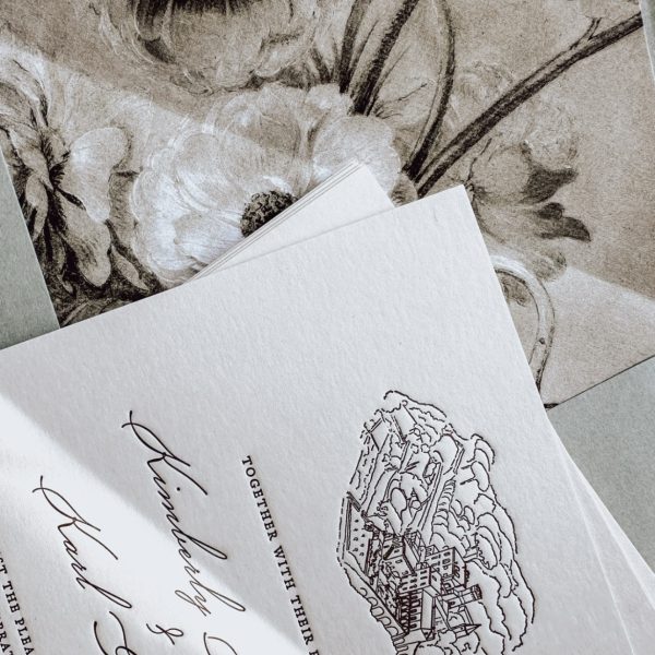 Wedding Invitation with Floral Art and Calligraphy