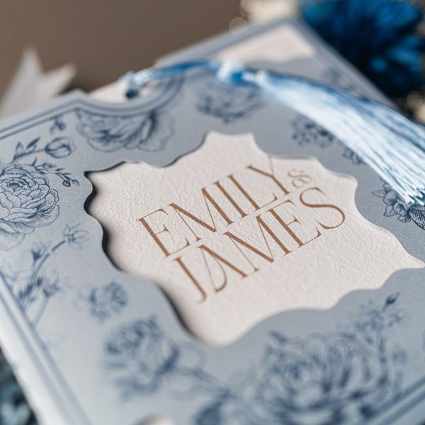Wedding Invitation Design with Blue Floral Theme